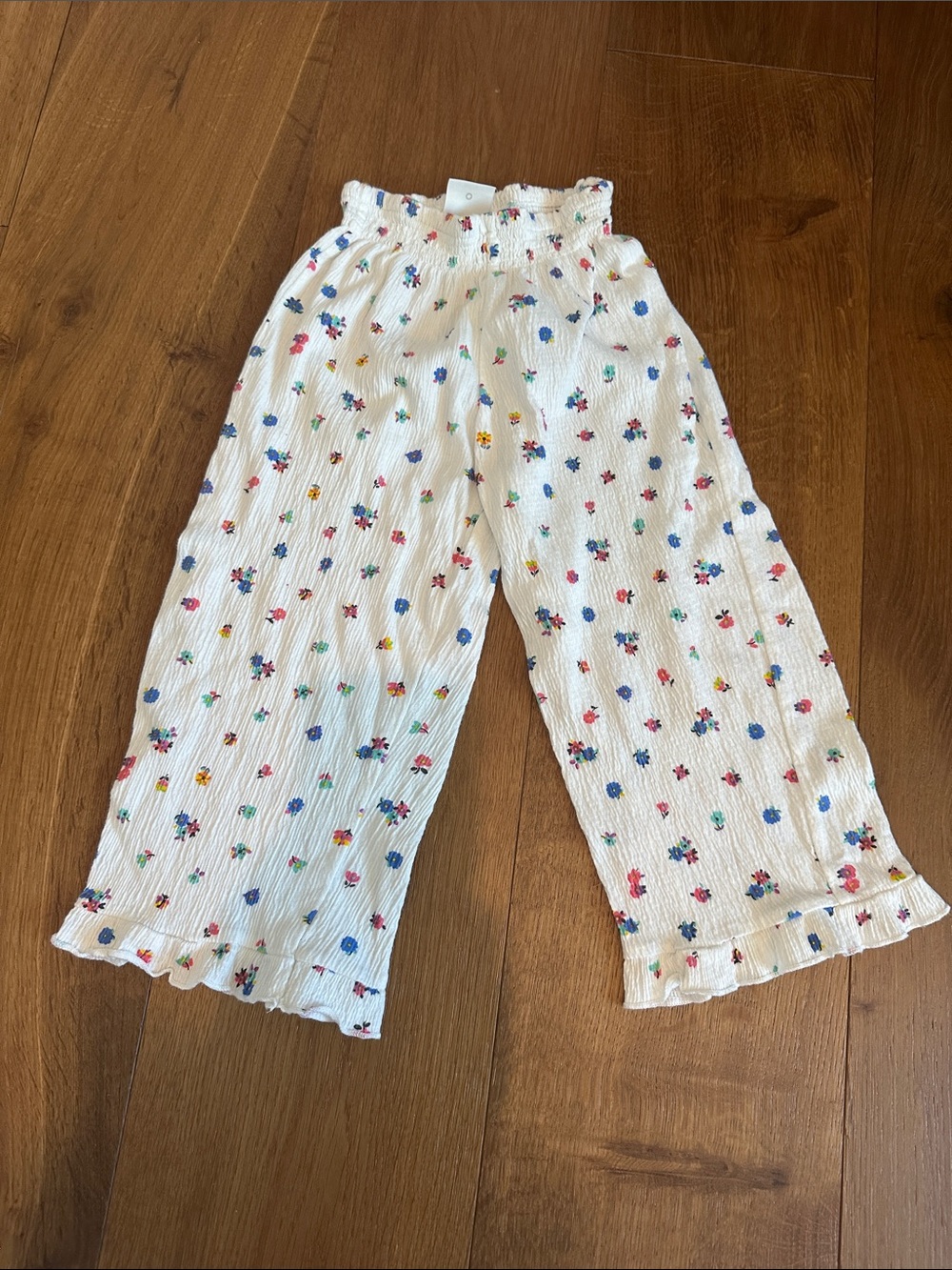 Zara White Floral Wide-Leg Kids Pants with Ruffle Hem